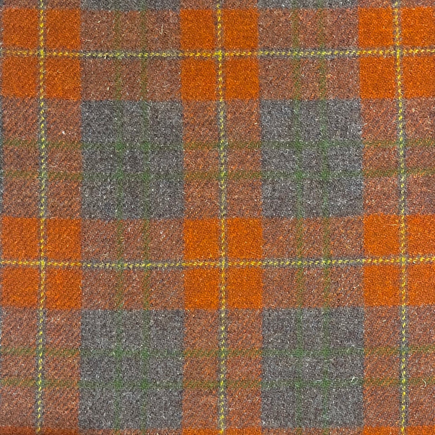 Rust Orange & Sepia Tartan with Yellow & Green Overcheck Harris Tweed - BY THE METRE / HALF