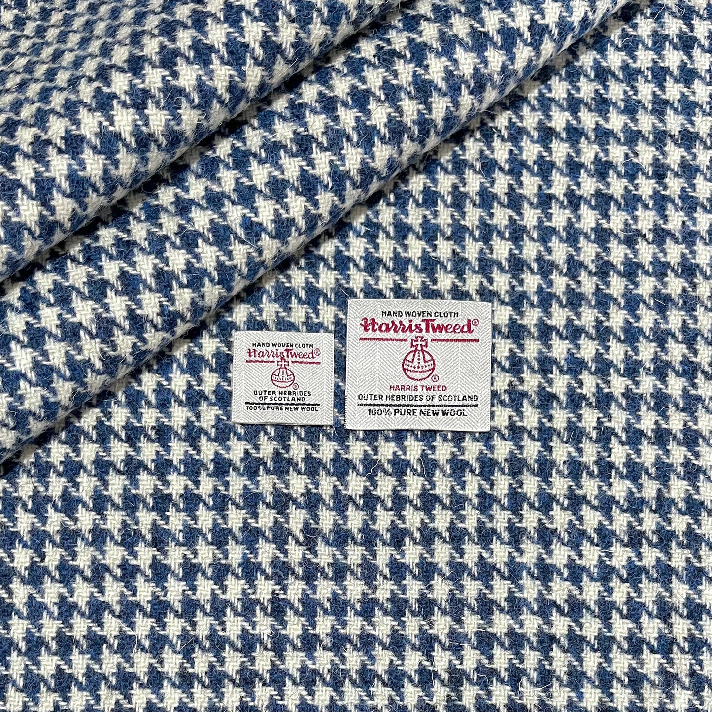 Blue & White Houndstooth Harris Tweed - BY THE METRE / HALF