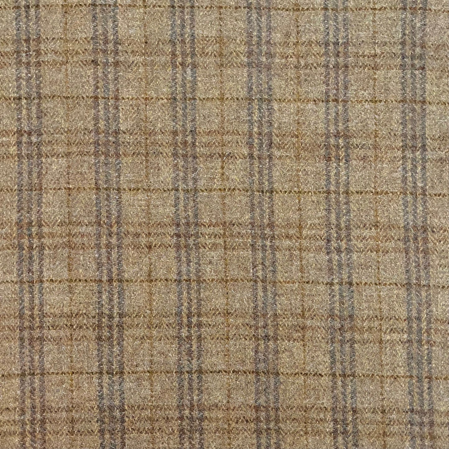 Rustic Beige & Brown Herringbone Check with Ochre Overcheck Harris Tweed - BY THE METRE / HALF