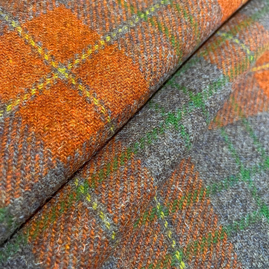 Rust Orange & Sepia Tartan with Yellow & Green Overcheck Harris Tweed - BY THE METRE / HALF