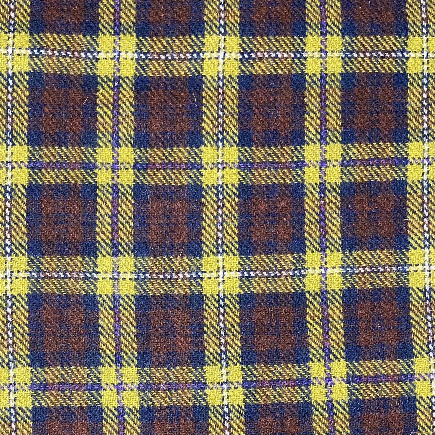 Dark Chestnut, Navy, & Acid Green Tartan Harris Tweed - BY THE METRE / HALF