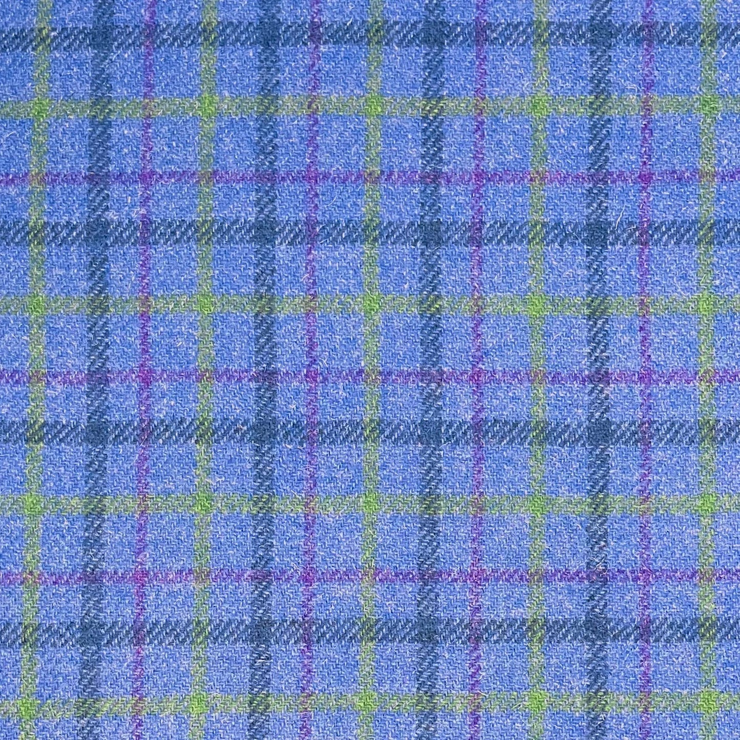 Blue Check With Green & Purple Overcheck Harris Tweed - BY THE METRE / HALF