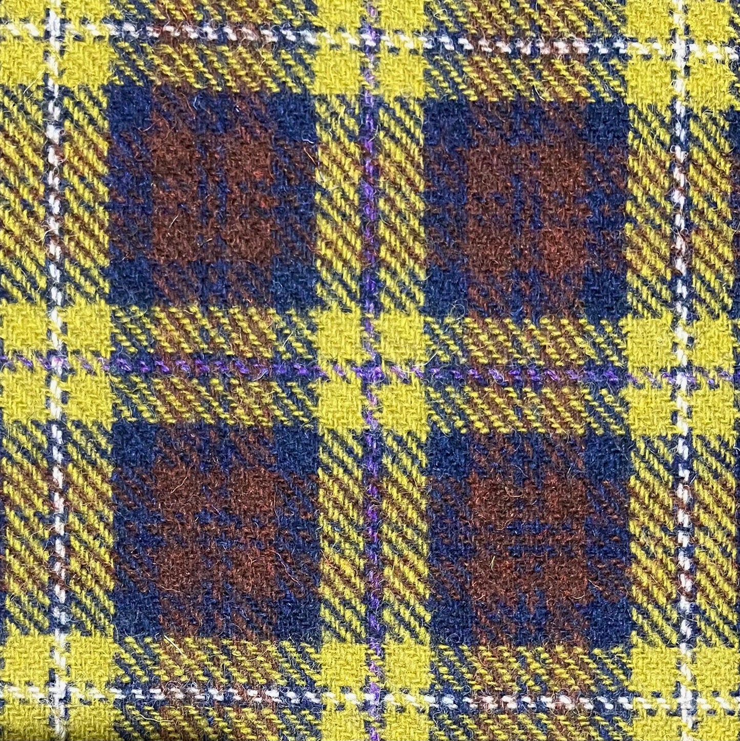 Dark Chestnut, Navy, & Acid Green Tartan Harris Tweed - BY THE METRE / HALF