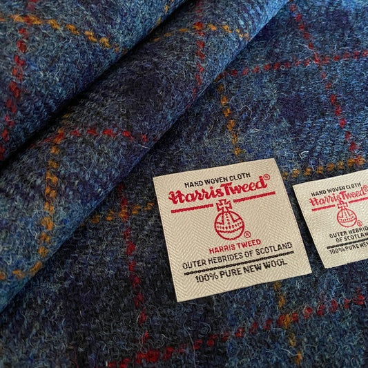 Navy Blue Small Tartan Check with Red & Yellow Overcheck Harris Tweed