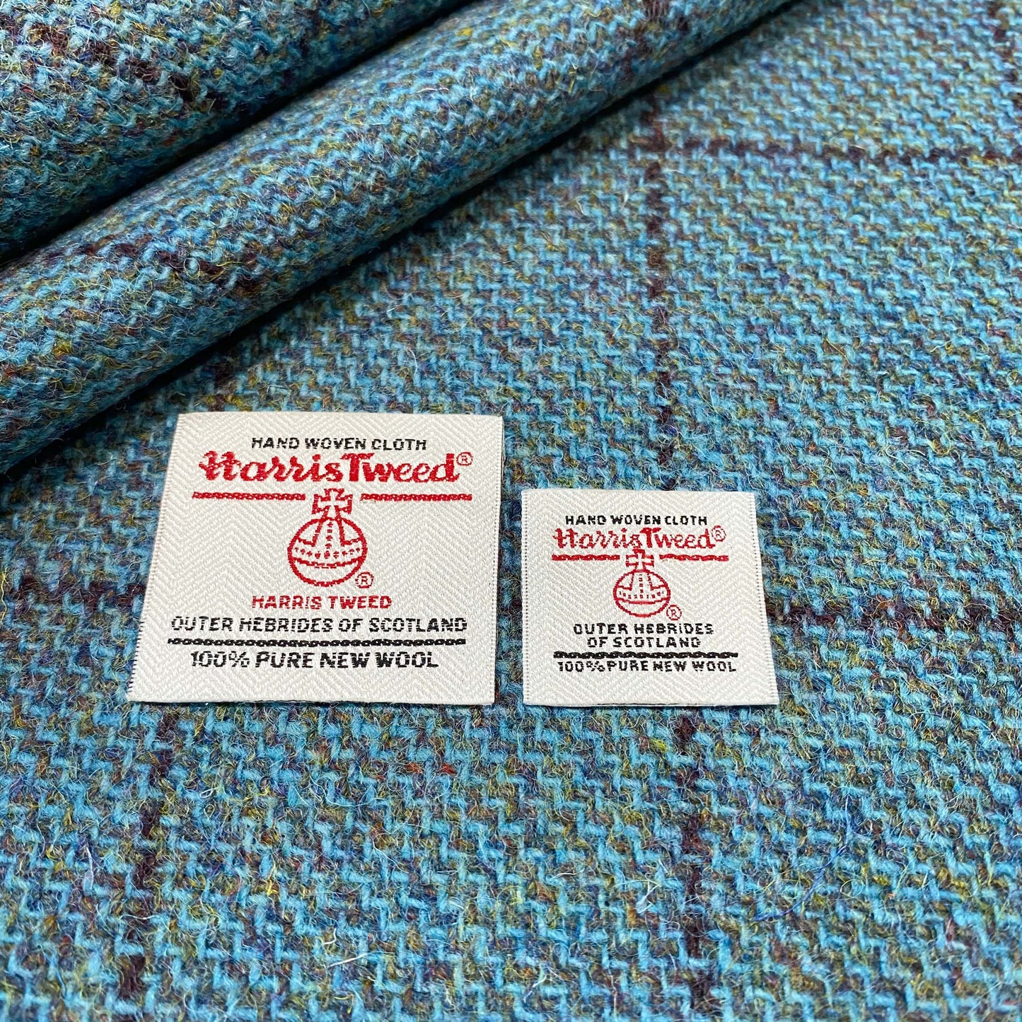 Aqua Blue with Maroon Overcheck Harris Tweed