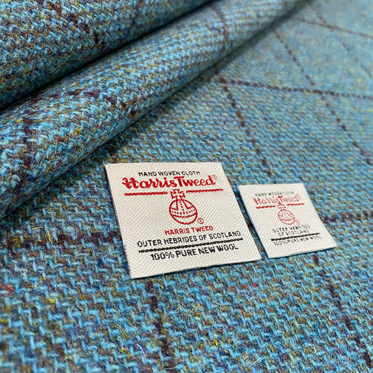 Aqua Blue with Maroon Overcheck Harris Tweed