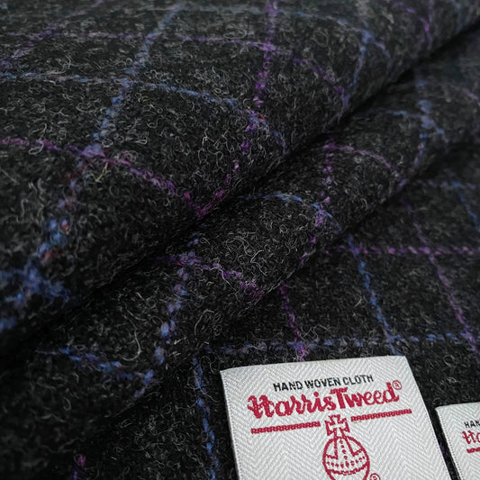 Mid Charcoal Grey With Purple & Blue Overcheck Harris Tweed - 50% DISCOUNT