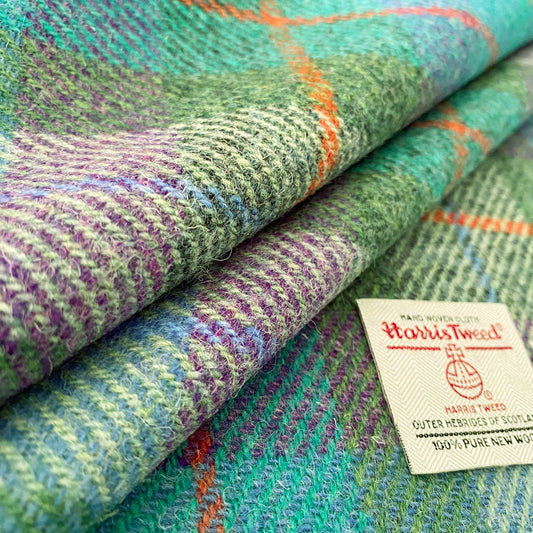 Green & Turquoise Tartan with Orange, Blue & Green Overcheck Harris Tweed