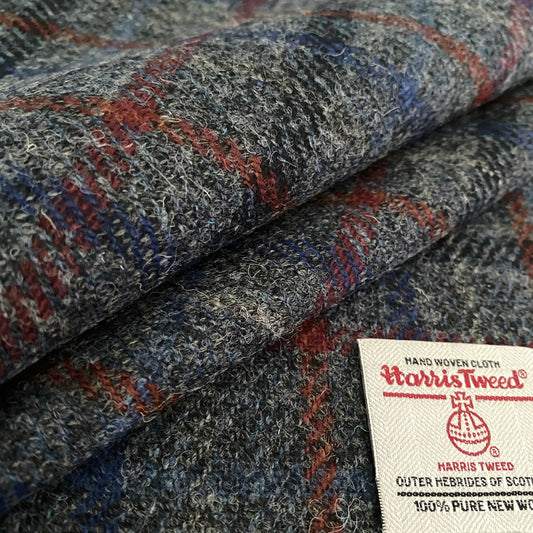 Grey With Blue, Orange & Red Overcheck Harris Tweed