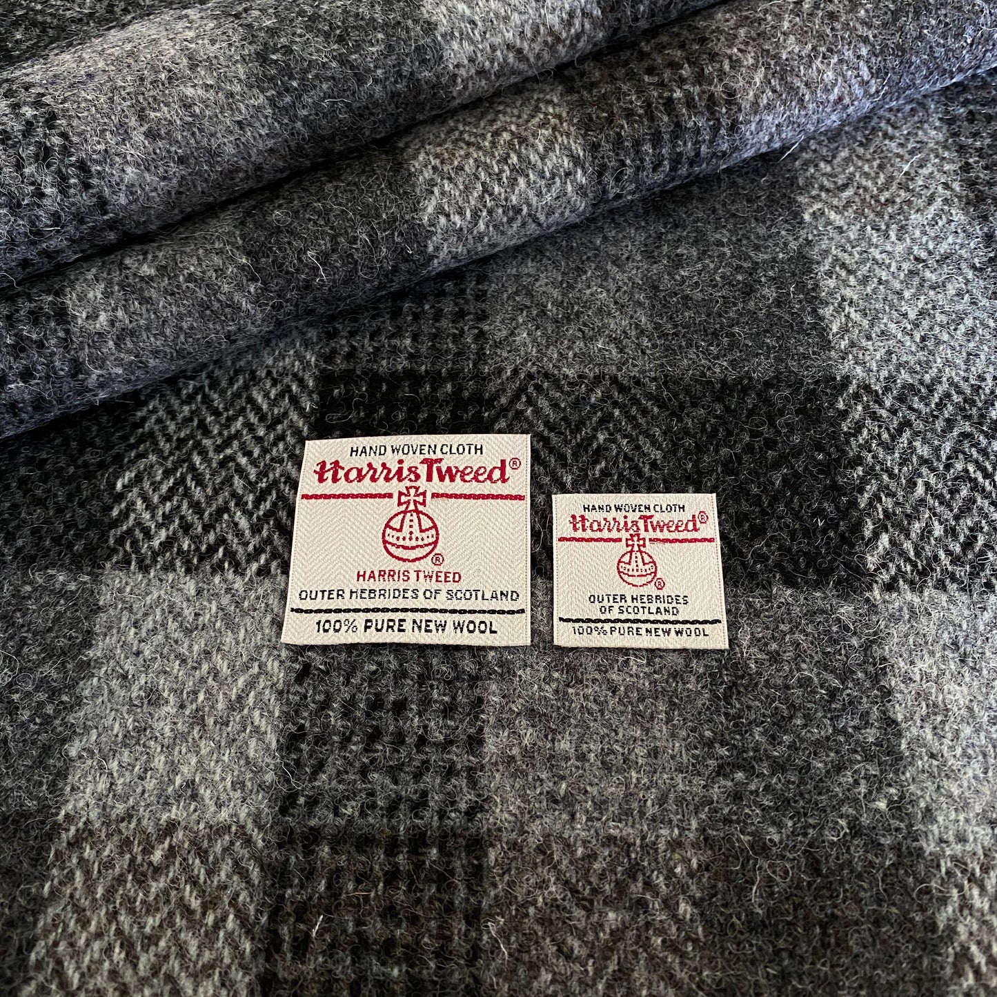 Black & Grey Herringbone Check Harris Tweed