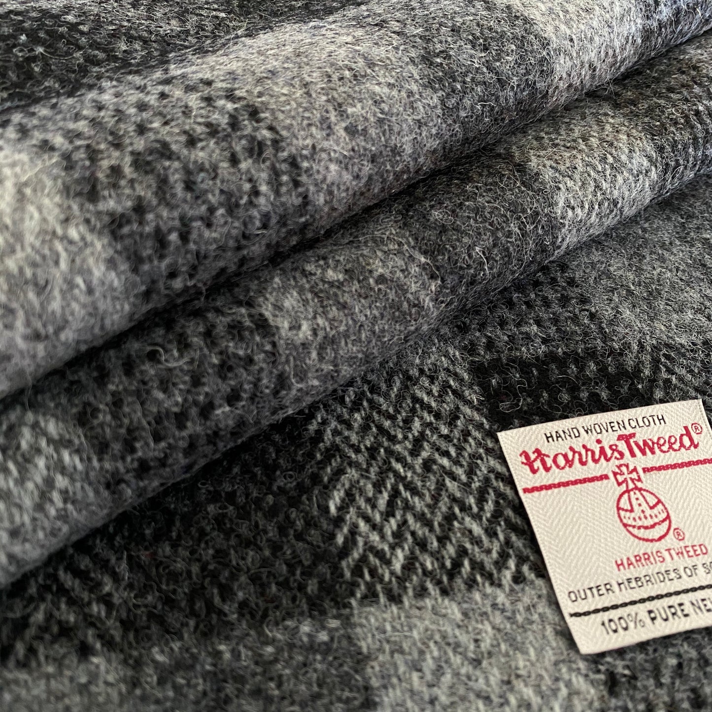 Black & Grey Herringbone Check Harris Tweed