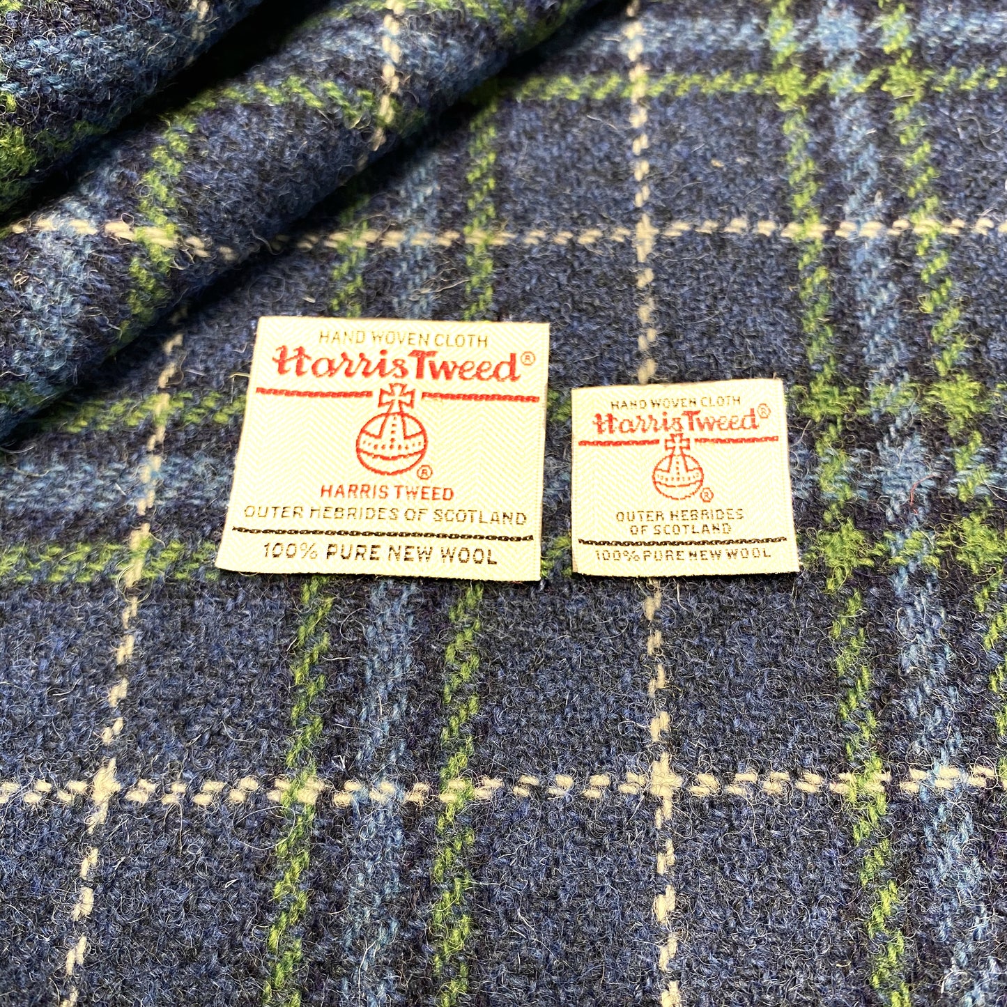 Blue & Green Tartan Check With White Overcheck Harris Tweed - BY THE METRE / HALF