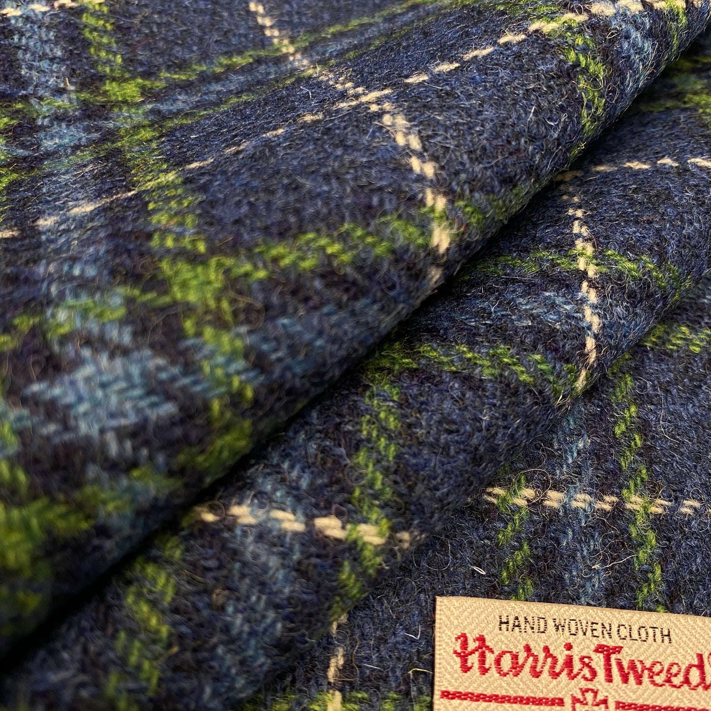 Blue & Green Tartan Check With White Overcheck Harris Tweed - BY THE METRE / HALF