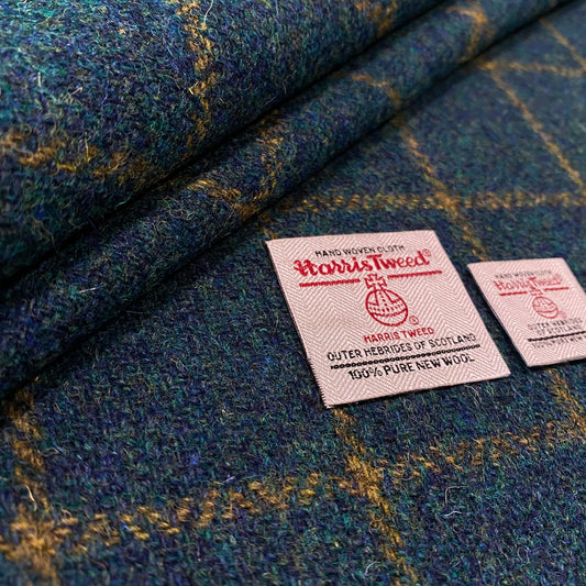 Peacock Green / Blue Herringbone with Yellow Overcheck Harris Tweed