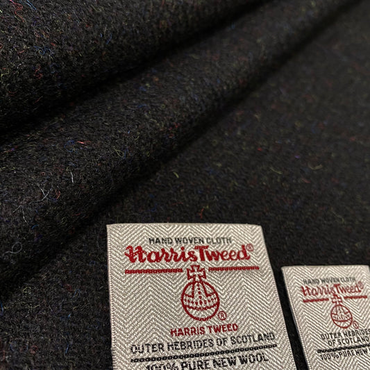 Black with Strands of Green, Blue & Red Harris Tweed