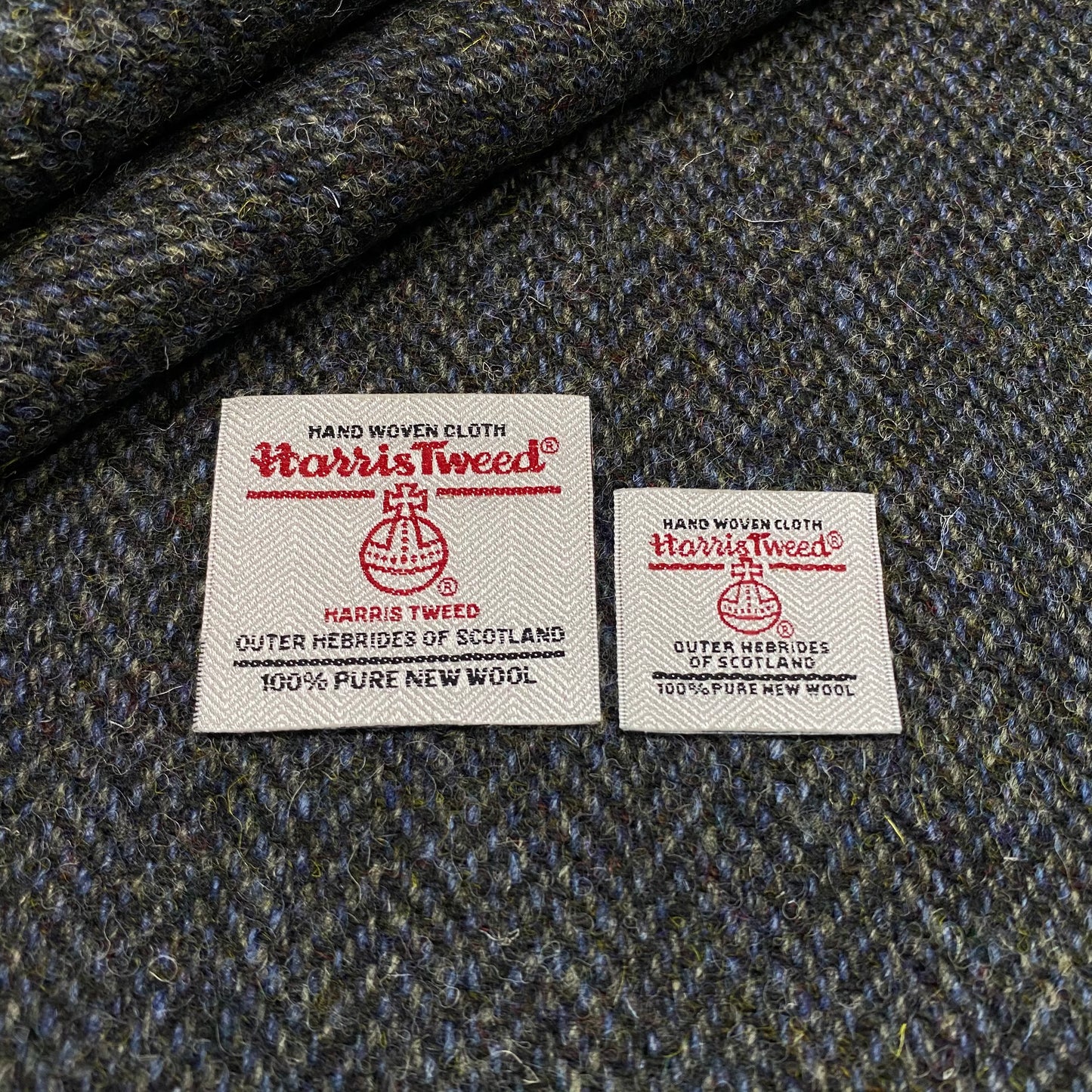 Black & Petrol Blue Herringbone Harris Tweed - BY THE METRE / HALF