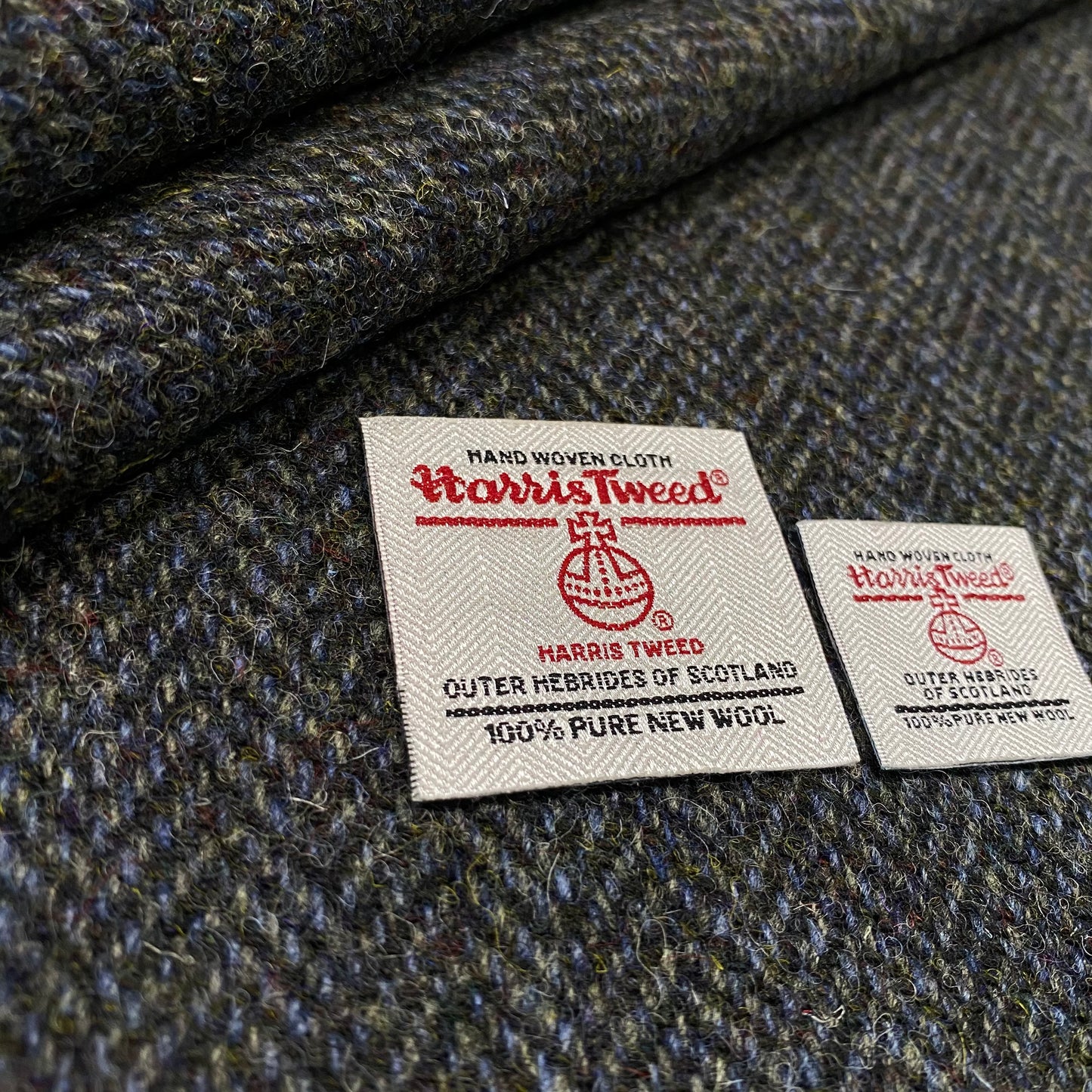 Black & Petrol Blue Herringbone Harris Tweed - BY THE METRE / HALF