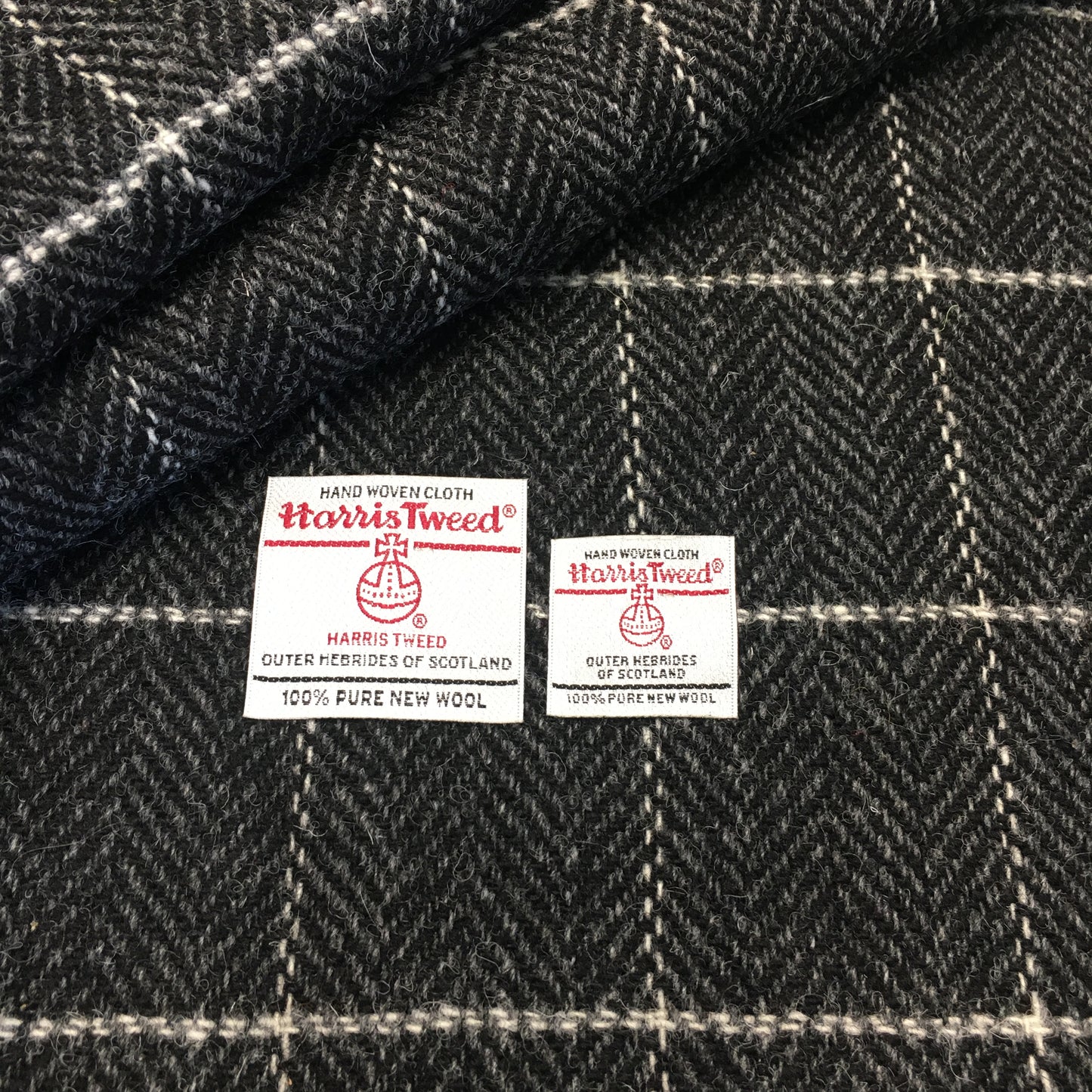 Black & Grey Herringbone With White Overcheck Harris Tweed