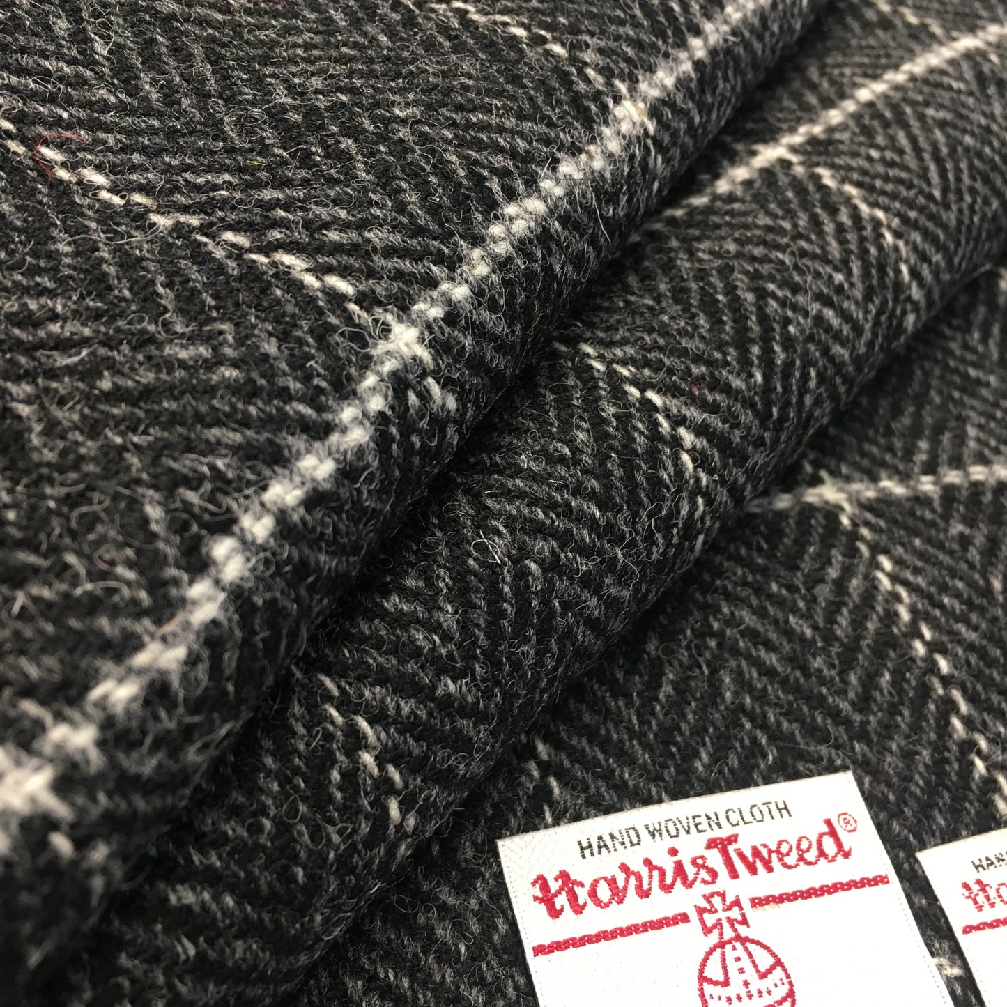Black & Grey Herringbone With White Overcheck Harris Tweed