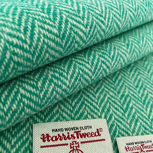 Jade Green & White Herringbone Harris Tweed