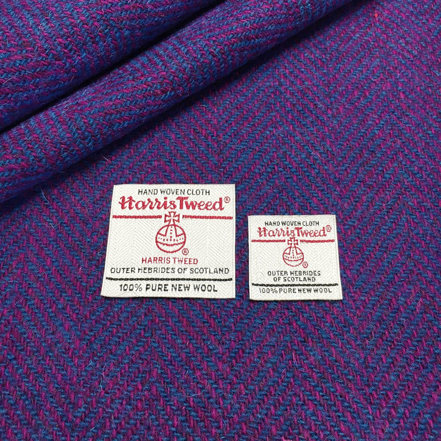 Kingfisher Blue & Cerise Pink Wide Herringbone Harris Tweed