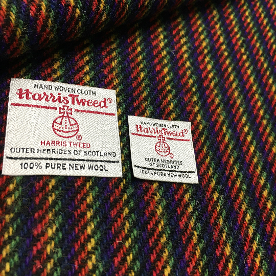 Navy Rainbow Diagonal Stripes Harris Tweed