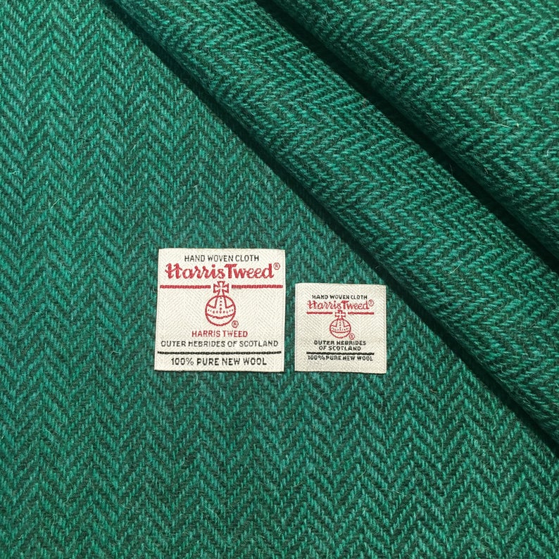 Emerald Green Herringbone Harris Tweed - BY THE METRE / HALF