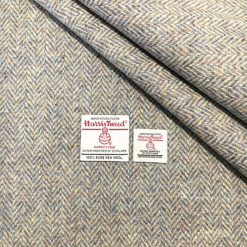 Dusky Blue & Golden Beige Herringbone Harris Tweed