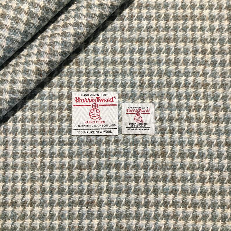 Beige & Mint Green Houndstooth Harris Tweed