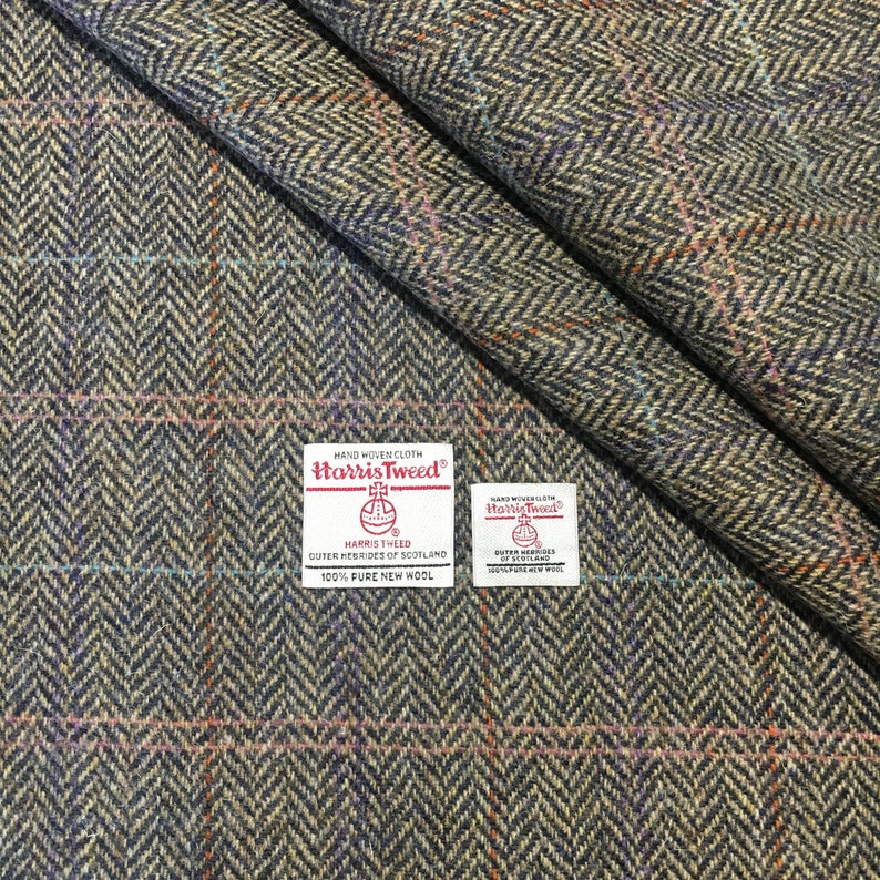 Brown Multi Rainbow Herringbone with Overcheck Harris Tweed
