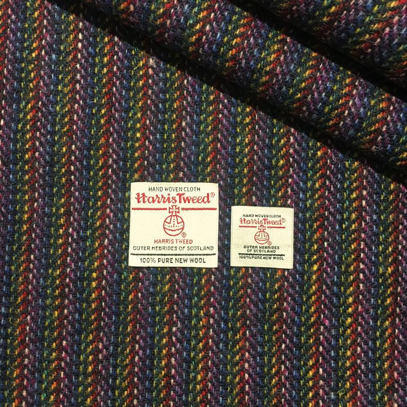 Navy Rainbow Herringbone Harris Tweed