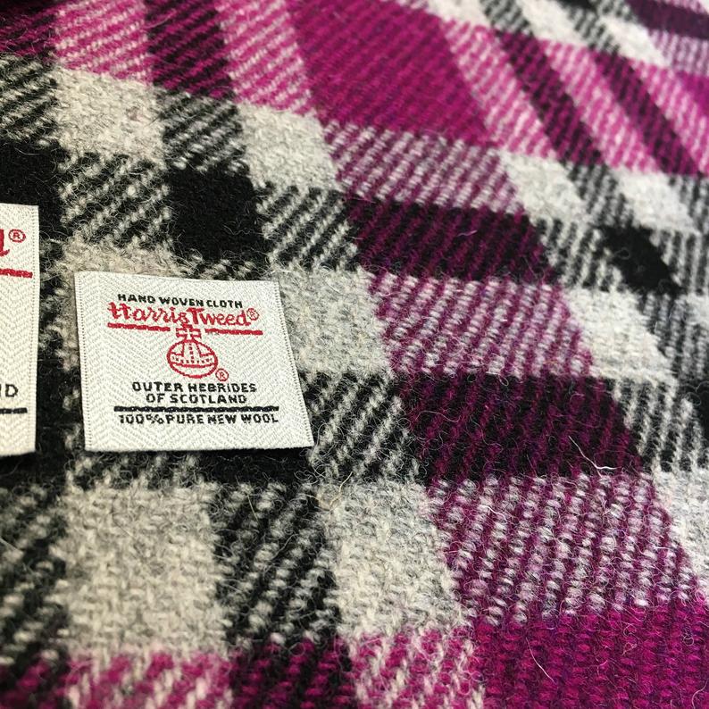 Cerise Pink, Black & Grey Tartan Check Harris Tweed