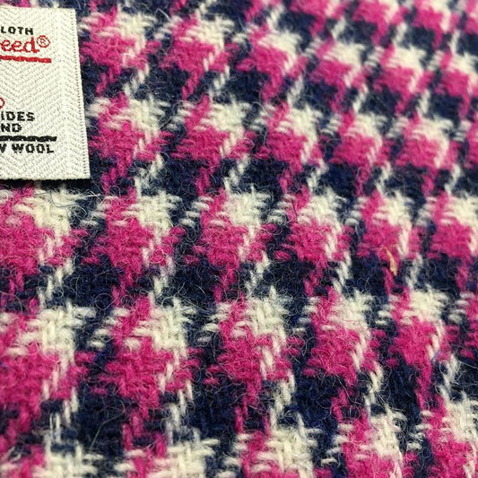 Bright Pink & Navy Blue Houndstooth Harris Tweed