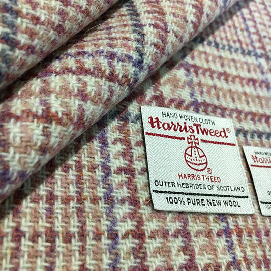 Dusky Pink & Blue Glen Urquhart Check Harris Tweed