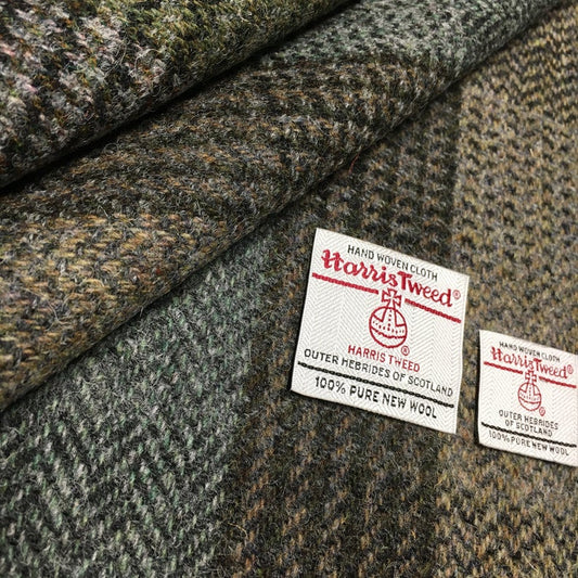 Brown & Green Tones Herringbone Check Harris Tweed