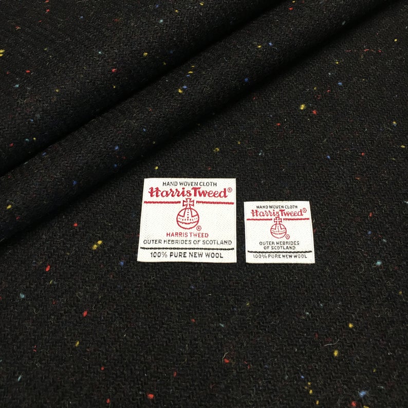 Black With Rainbow Flecks Harris Tweed - BY THE METRE / HALF