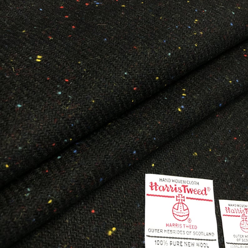 Black With Rainbow Flecks Harris Tweed - BY THE METRE / HALF