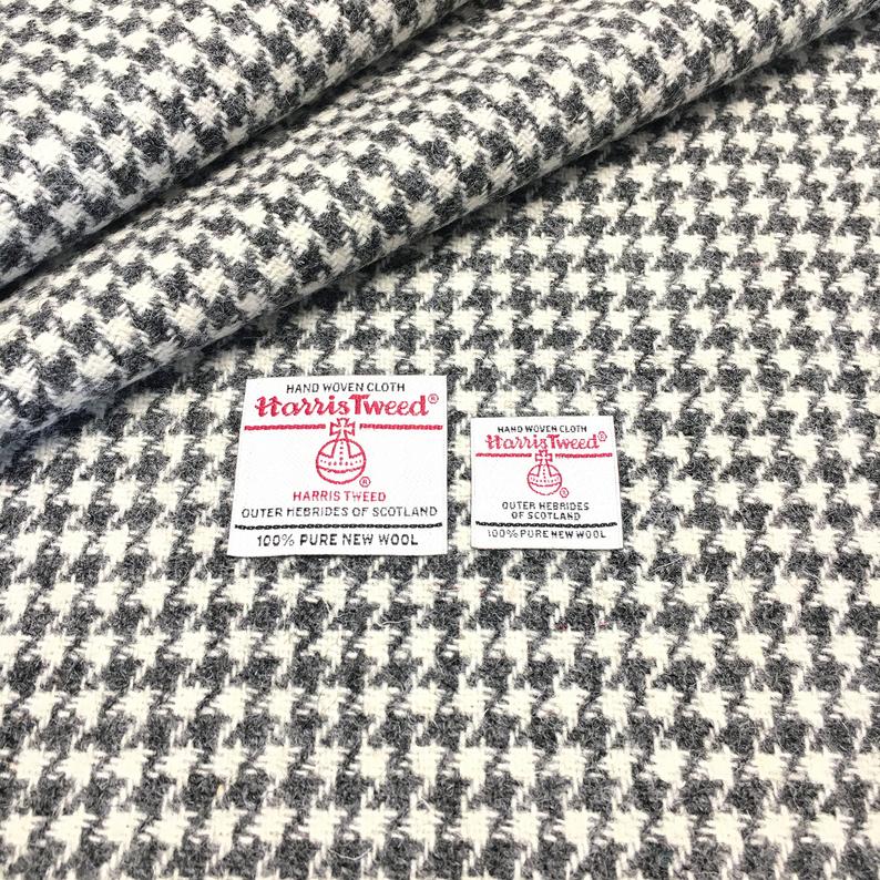 Grey & White Houndstooth Harris Tweed