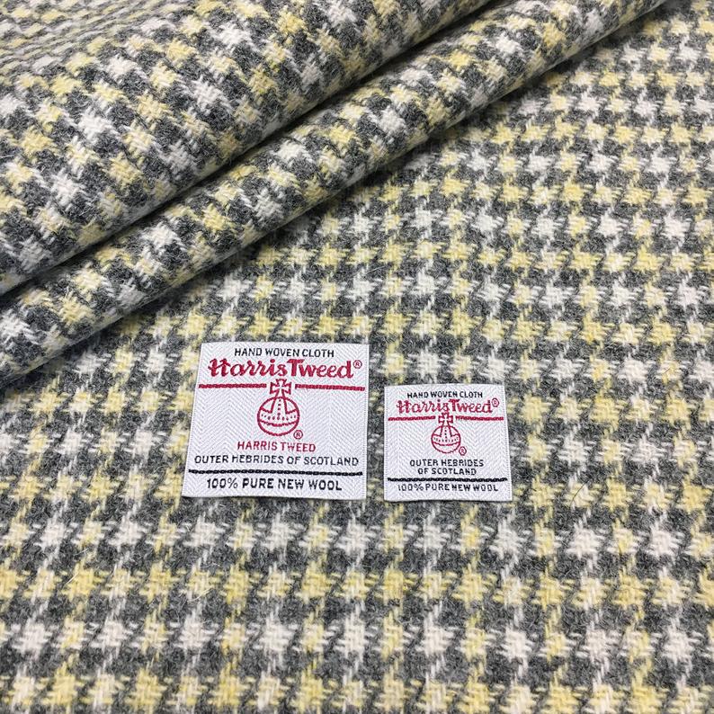 Yellow, Grey & White Houndstooth Harris Tweed