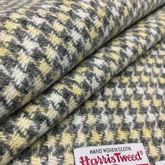 Yellow, Grey & White Houndstooth Harris Tweed