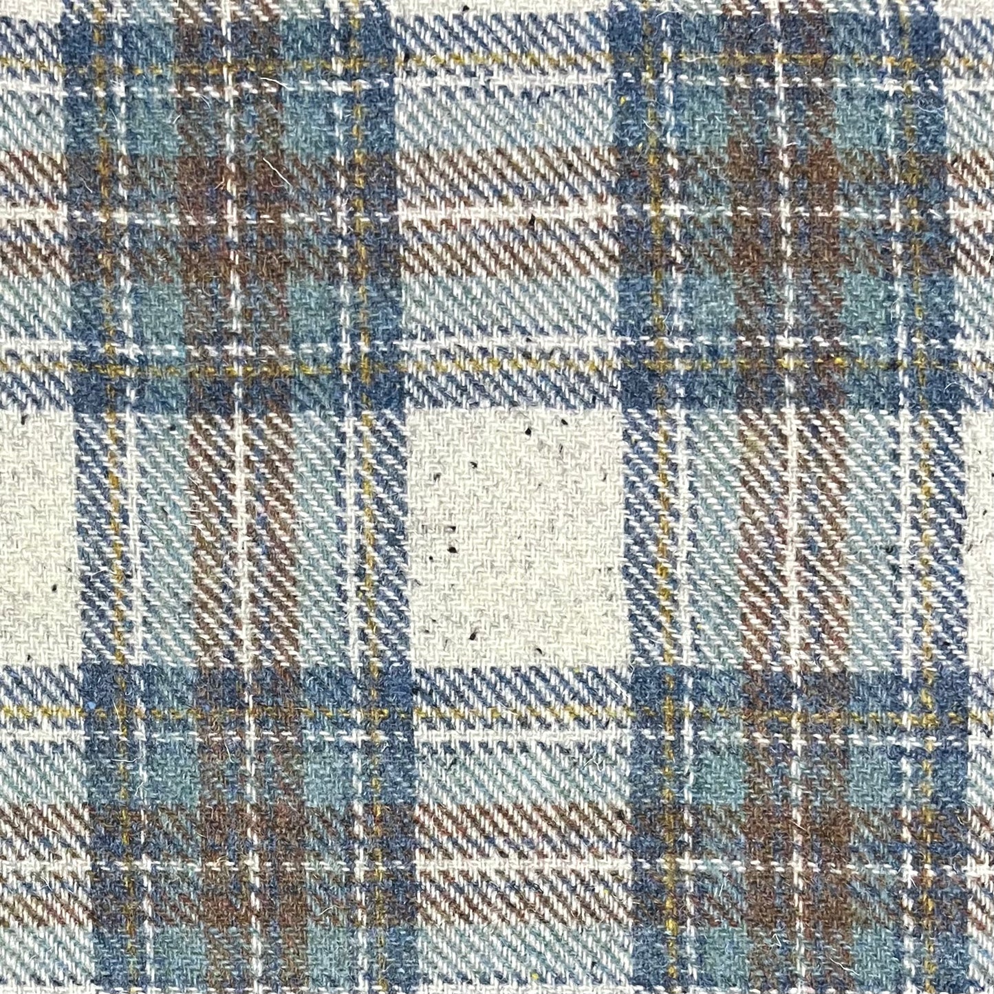 White With Flecks & Blue Tartan Harris Tweed - BY THE METRE / HALF