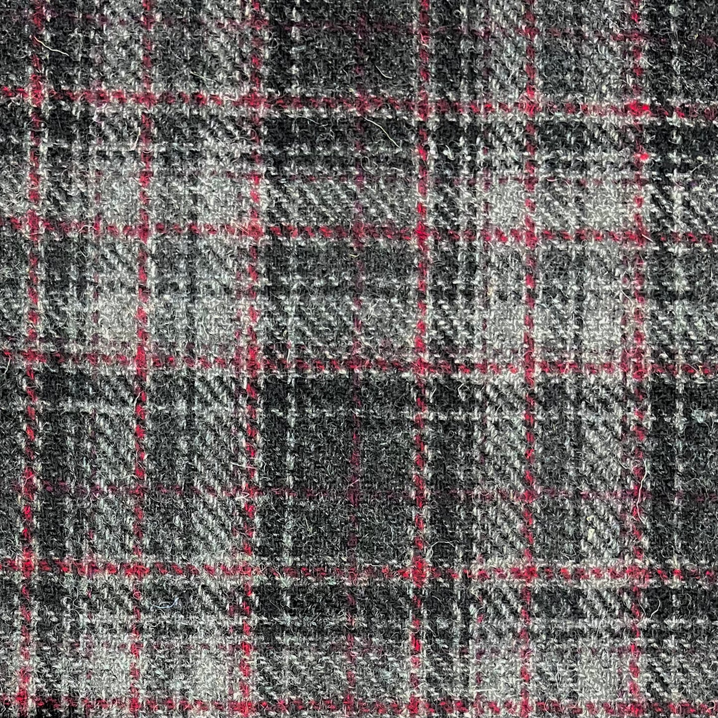 Grey Check with Red Overcheck Harris Tweed - BY THE METRE / HALF