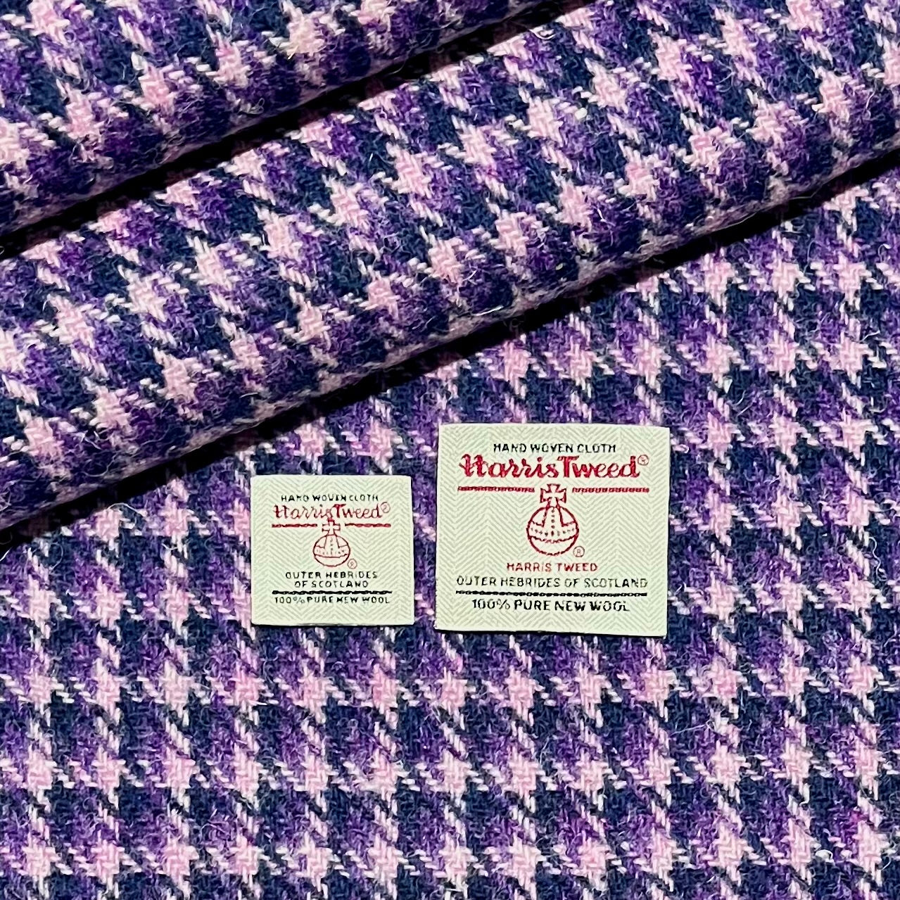 Dark Violet, Navy & Pink Houndstooth Harris Tweed