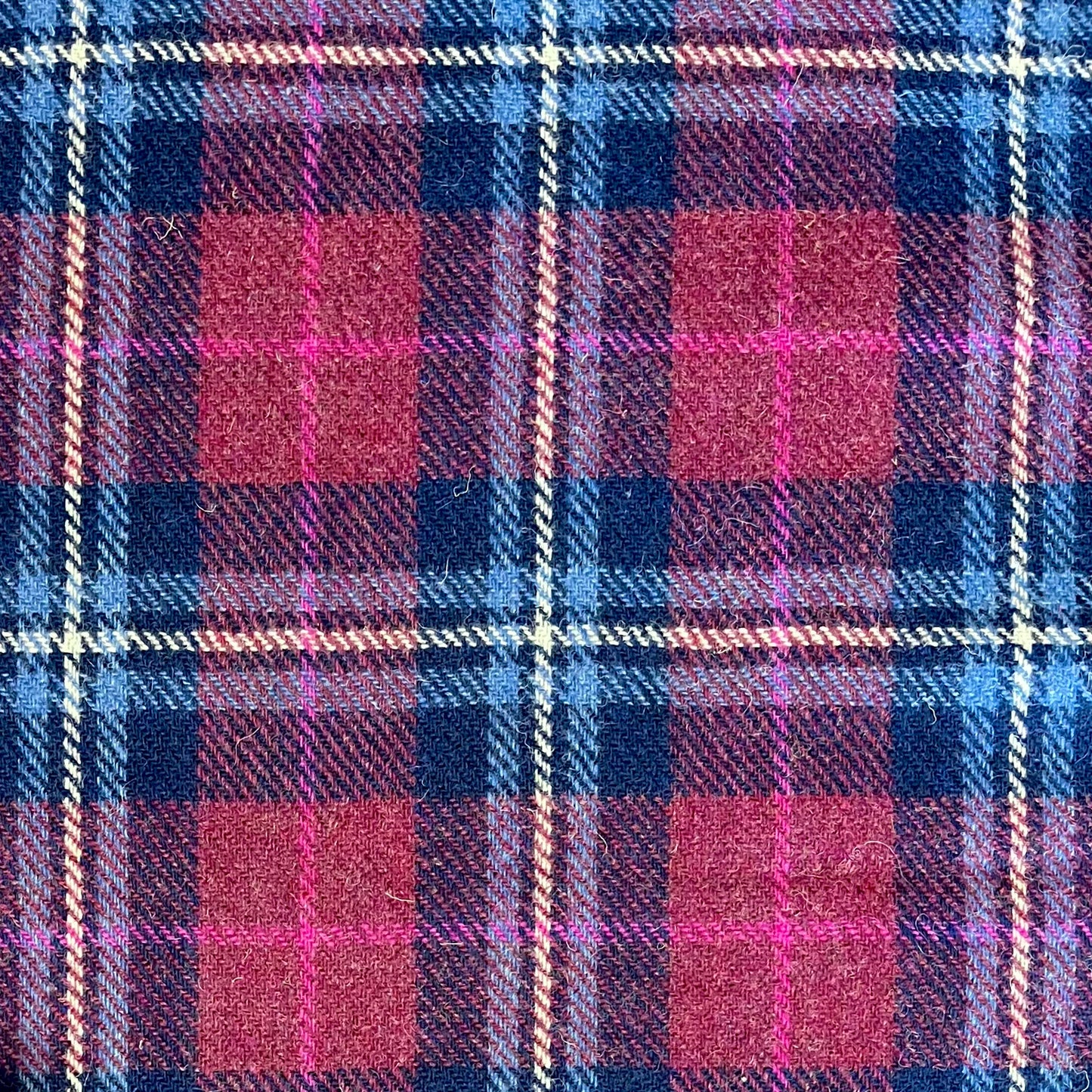 Raspberry & Dark Blue Tartan with Bright Pink & White Overcheck Harris Tweed