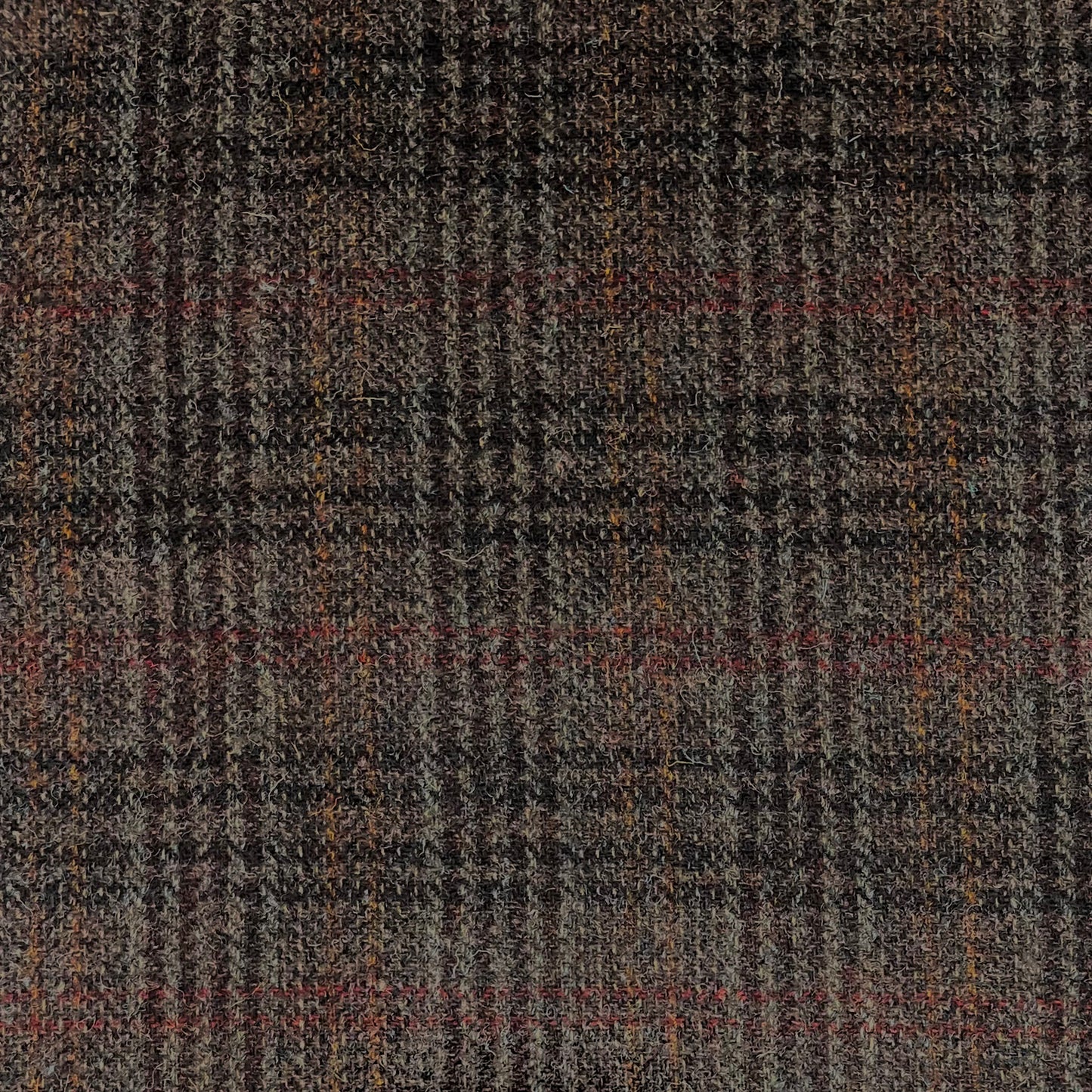 Brown & Grey Check with Red & Orange Overcheck Harris Tweed - BY THE METRE / HALF