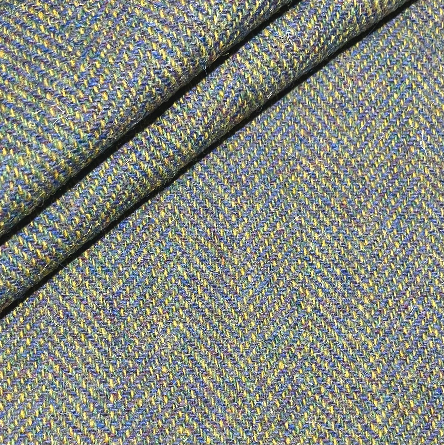 Periwinkle Blue & Acid Green Wide Herringbone Harris Tweed - BY THE METRE / HALF