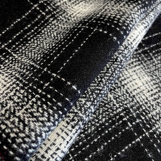 Black & White Ombré Herringbone Check Harris Tweed - BY THE METRE / HALF