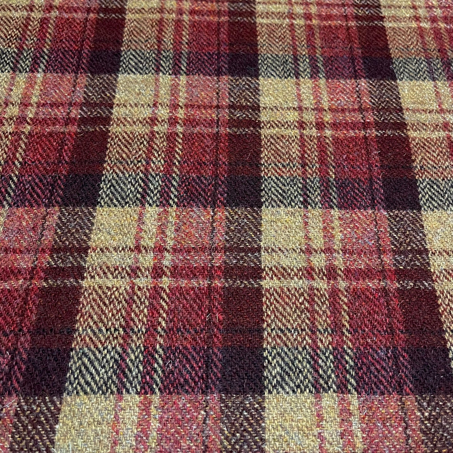 Wine Red, Raspberry Rust, & Caramel Herringbone Check Harris Tweed - BY THE METRE / HALF