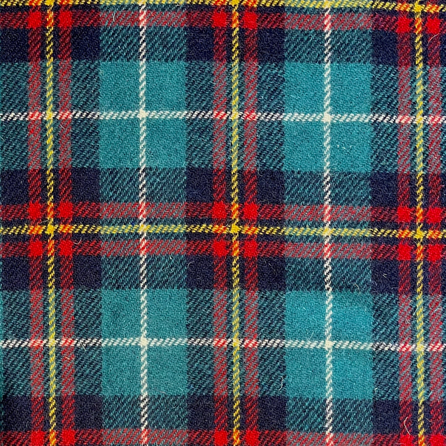 Dark Turquoise, Navy, & Red Tartan with Yellow & White Overcheck Harris Tweed - BY THE METRE / HALF
