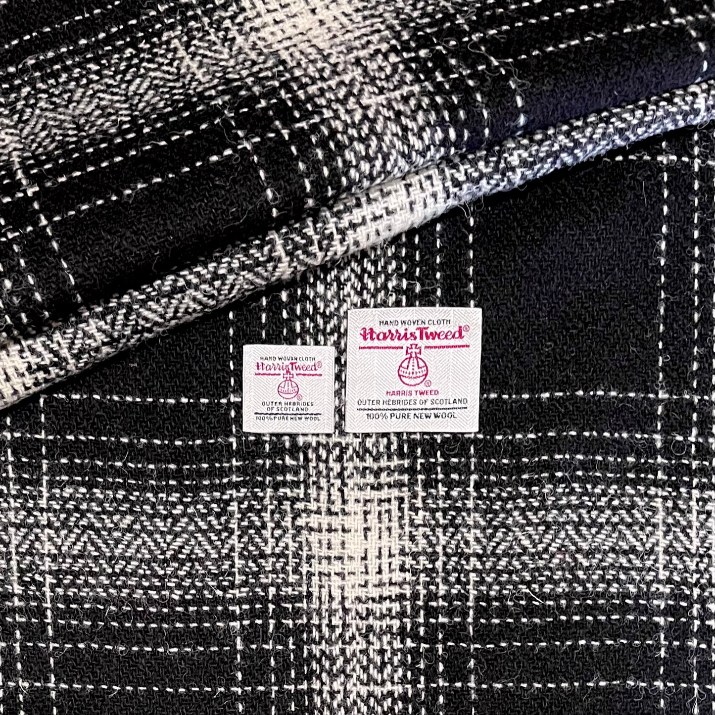 Black & White Ombré Herringbone Check Harris Tweed - BY THE METRE / HALF